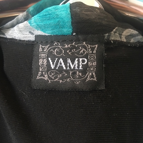 Vamp teal black white all-in-one never wrinkle top Size L - Picture 2 of 9
